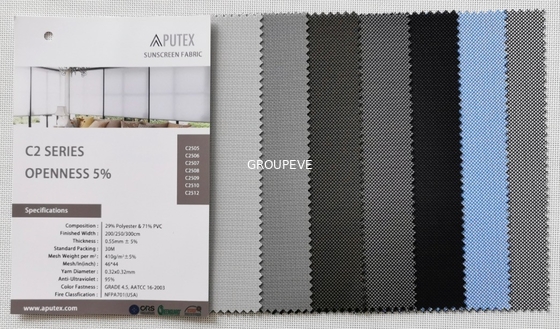 Tissu de protection solaire à rouleaux de haute qualité en provenance de Chine, résistant aux rayons UV et aux rétrécissements