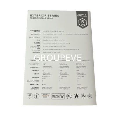 Tissu de store enrouleur en fibre de verre à tissage uni enduit de PVC pour stores enrouleurs avec ouverture à 3%